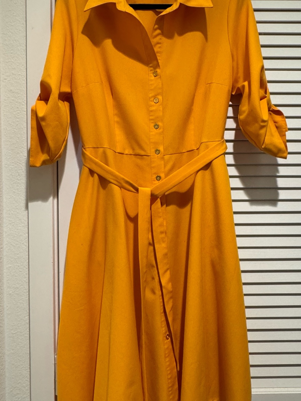 Sharagano Mustard Yellow Button-Front Midi Shirt Dress